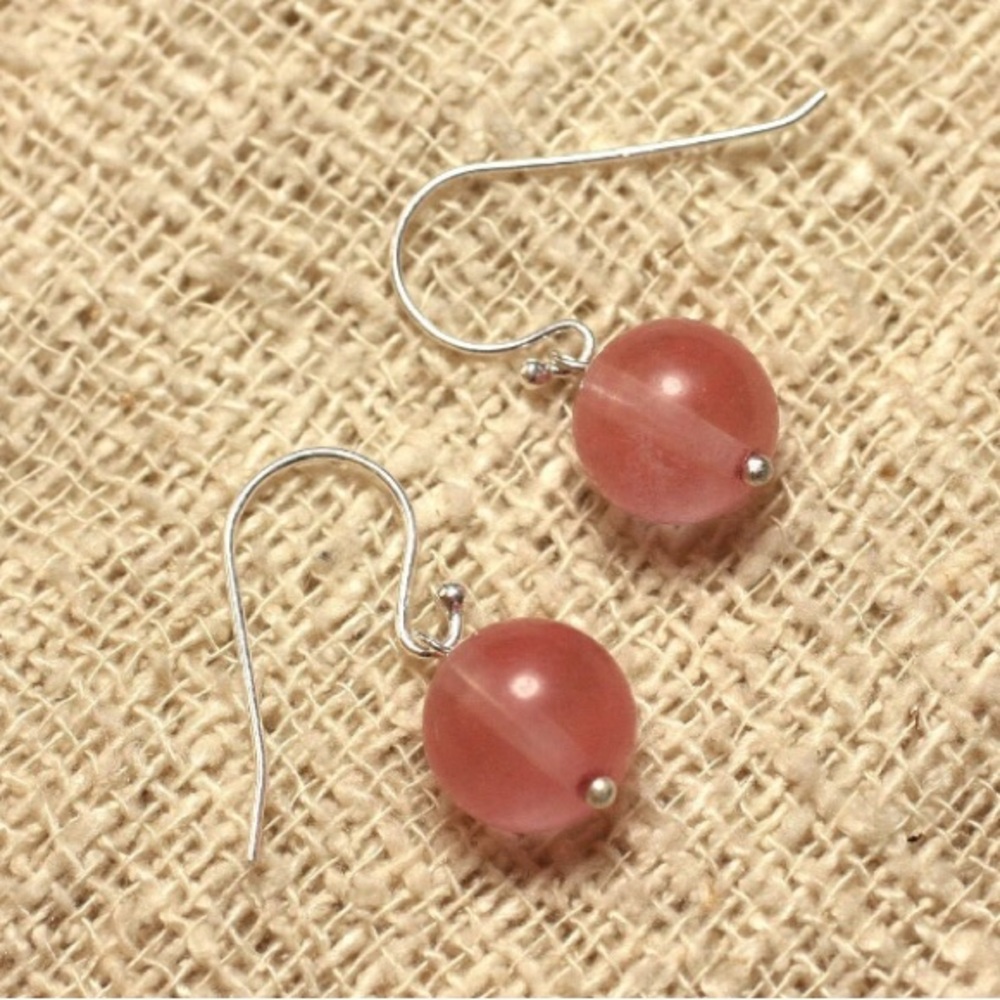 925 Silver and Stone Earrings - Cherry Quartz 10mm